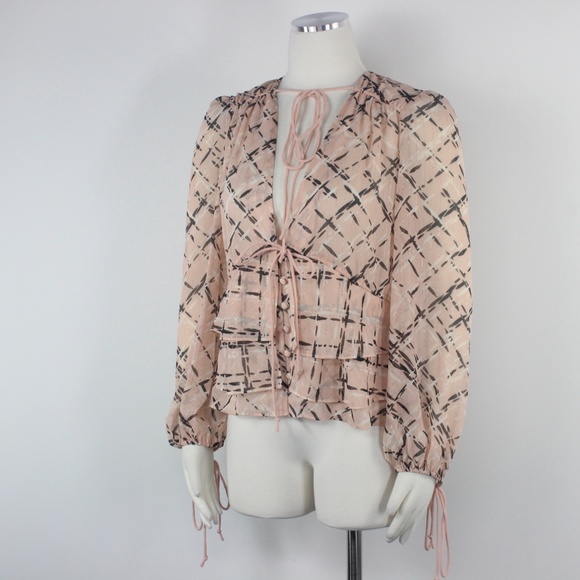 NWT Olivia Palermo Neck Tie Empire Waist Blouse M - Picture 3 of 8